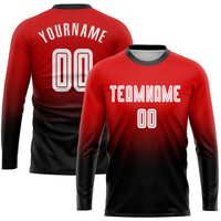 Custom Soccer Jersey, Red White Black Fashion Sportswear Jersey Shirt, Athletic Long Sleeve Mesh Jersey, Casual Gift for Men