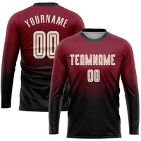 Custom Soccer Jersey, Crimson Cream Black Fashion Sportswear Jersey Shirt, Athletic Long Sleeve Mesh Jersey, Casual Gift for Men
