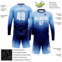 Custom Soccer Jersey, Light Blue White Navy Fashion Sportswear Jersey Shirt, Athletic Long Sleeve Mesh Jersey, Casual Gift for Men