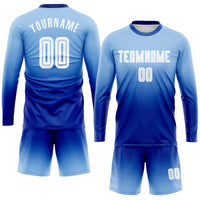 Custom Soccer Jersey, Light Blue White Royal Fashion Sportswear Jersey Shirt, Athletic Long Sleeve Mesh Jersey, Casual Gift for Men