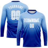 Custom Soccer Jersey, Light Blue White Royal Fashion Sportswear Jersey Shirt, Athletic Long Sleeve Mesh Jersey, Casual Gift for Men