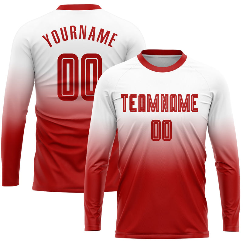 Custom Soccer Jersey, White Red Fashion Sportswear Jersey Shirt, Athletic Long Sleeve Mesh Jersey, Casual Gift for Men
