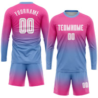Custom Soccer Jersey, Pink White Light Blue Fashion Sportswear Jersey Shirt, Athletic Long Sleeve Mesh Jersey, Casual Gift for Men