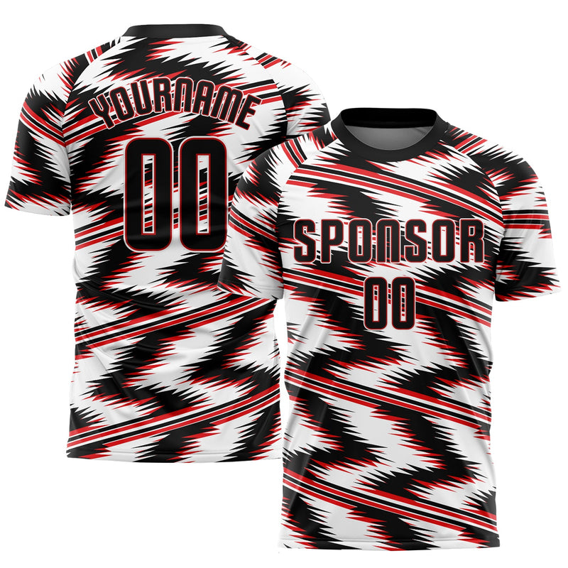 Custom Soccer Jersey, White Black Red Sportswear Jersey Shirt, Athletic Mesh Moisture Wicking Jersey, Casual Gift for Men, Style Soccer0466