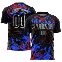 Custom Soccer Jersey, Black Royal Red Sportswear Jersey Shirt, Athletic Mesh Moisture Wicking Jersey, Casual Gift for Men