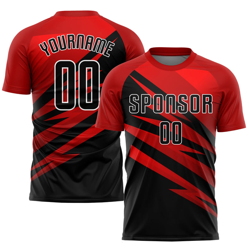 Custom Soccer Jersey, Red Black White Sportswear Jersey Shirt, Athletic Mesh Moisture Wicking Jersey, Casual Gift for Men, Style Soccer0552