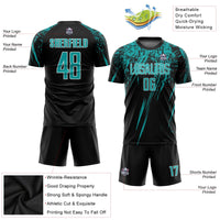 Custom Soccer Jersey, Black Aqua White Sportswear Jersey Shirt, Athletic Mesh Moisture Wicking Jersey, Casual Gift for Men