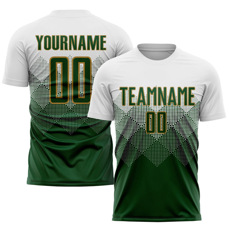 Custom Soccer Jersey, White Green Old Gold Sportswear Jersey Shirt, Athletic Mesh Moisture Wicking Jersey, Casual Gift for Men