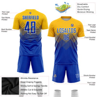 Custom Soccer Jersey, Gold Royal White Sportswear Jersey Shirt, Athletic Mesh Moisture Wicking Jersey, Casual Gift for Men