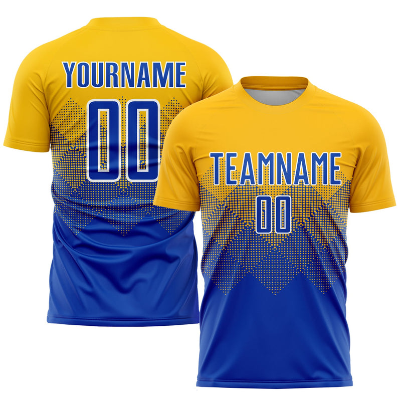 Custom Soccer Jersey, Gold Royal White Sportswear Jersey Shirt, Athletic Mesh Moisture Wicking Jersey, Casual Gift for Men