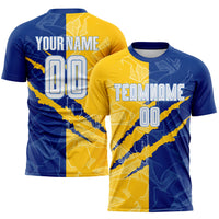 Custom Soccer Jersey, White Royal Yellow Sportswear Jersey Shirt, Athletic Mesh Moisture Wicking Jersey, Casual Gift for Men