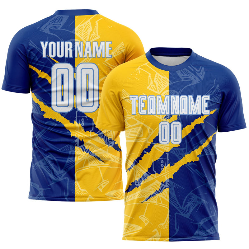 Custom Soccer Jersey, White Royal Yellow Sportswear Jersey Shirt, Athletic Mesh Moisture Wicking Jersey, Casual Gift for Men