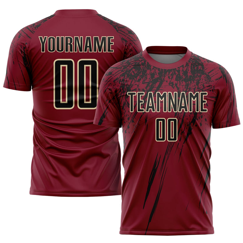 Custom Soccer Jersey, Crimson Black Cream Sportswear Jersey Shirt, Athletic Mesh Moisture Wicking Jersey, Casual Gift for Men, Style Soccer0847