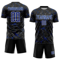 Custom Soccer Jersey, Black Royal White Sportswear Jersey Shirt, Athletic Mesh Moisture Wicking Jersey, Casual Gift for Men