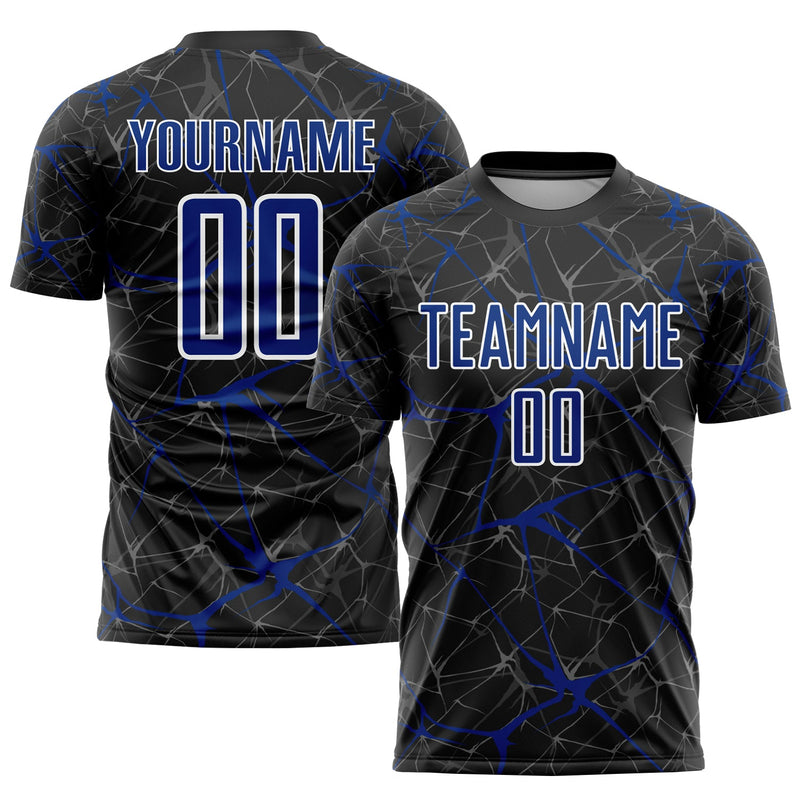 Custom Soccer Jersey, Black Royal White Sportswear Jersey Shirt, Athletic Mesh Moisture Wicking Jersey, Casual Gift for Men