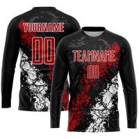 Custom Soccer Jersey, Black Red White Sportswear Jersey Shirt, Athletic Mesh Moisture Wicking Jersey, Casual Gift for Men, Style Soccer0938
