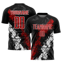 Custom Soccer Jersey, Black Red White Sportswear Jersey Shirt, Athletic Mesh Moisture Wicking Jersey, Casual Gift for Men, Style Soccer0938