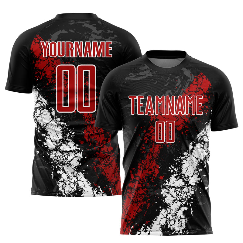 Custom Soccer Jersey, Black Red White Sportswear Jersey Shirt, Athletic Mesh Moisture Wicking Jersey, Casual Gift for Men, Style Soccer0938