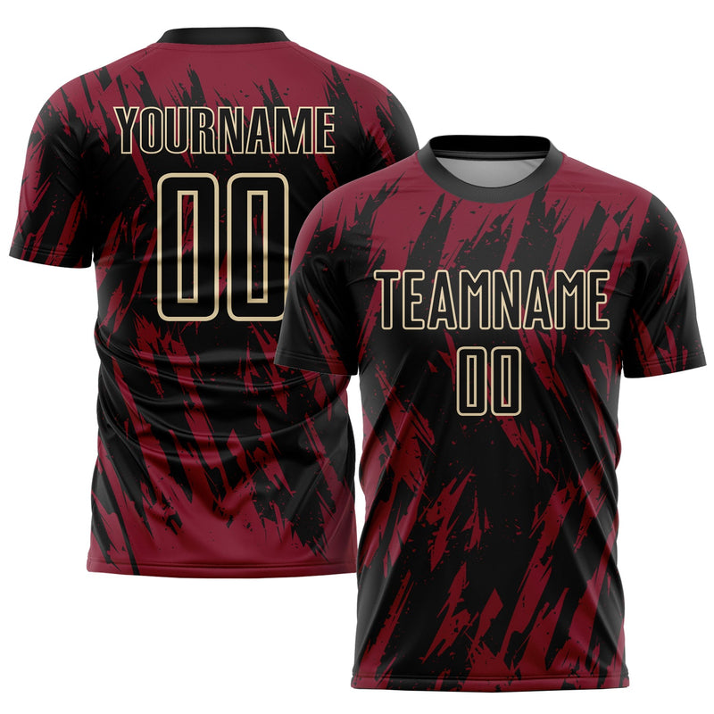 Custom Soccer Jersey, Crimson Black Cream Sportswear Jersey Shirt, Athletic Mesh Moisture Wicking Jersey, Casual Gift for Men, Style Soccer0961