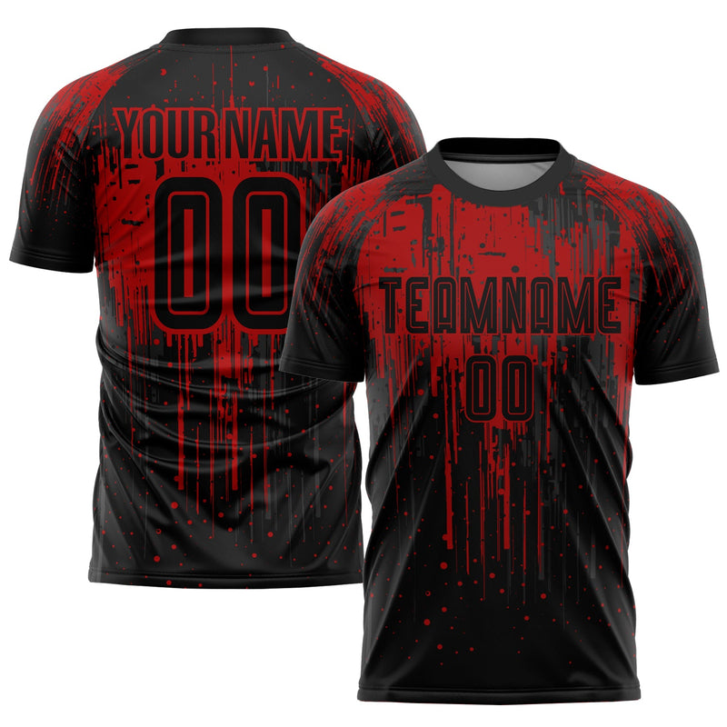 Custom Soccer Jersey, Red Black Sportswear Jersey Shirt, Athletic Mesh Moisture Wicking Jersey, Casual Gift for Men, Style Soccer0996