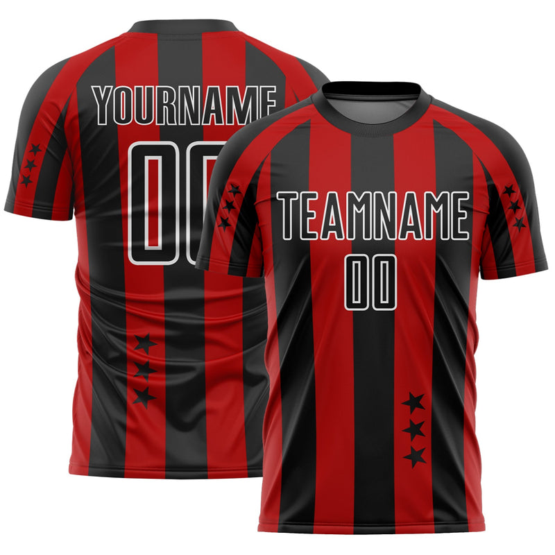 Custom Soccer Jersey, Red Black White Sportswear Jersey Shirt, Athletic Mesh Moisture Wicking Jersey, Casual Gift for Men, Style Soccer1077