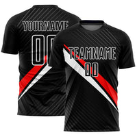 Custom Soccer Jersey, Black Red White Sportswear Jersey Shirt, Athletic Mesh Moisture Wicking Jersey, Casual Gift for Men, Style Soccer1287