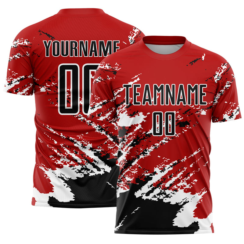 Custom Soccer Jersey, Red Black White Sportswear Jersey Shirt, Athletic Mesh Moisture Wicking Jersey, Casual Gift for Men, Style Soccer2027