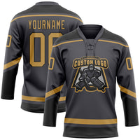 Custom Hockey Jersey, Gray Old Gold Black Sportswear Jersey Shirt, Athletic Long Sleeve V Neck Jersey, Casual Gift for Men
