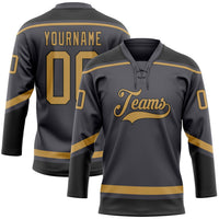 Custom Hockey Jersey, Gray Old Gold Black Sportswear Jersey Shirt, Athletic Long Sleeve V Neck Jersey, Casual Gift for Men