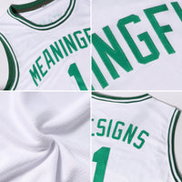 Custom Basketball Jersey, White Kelly Green Authentic Sportswear Jersey Shirt, Athletic Mesh Moisture Wicking Jersey, Casual Gift for Men