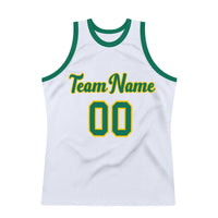 Custom Basketball Jersey, White Kelly Green Authentic Sportswear Jersey Shirt, Athletic Mesh Moisture Wicking Jersey, Casual Gift for Men