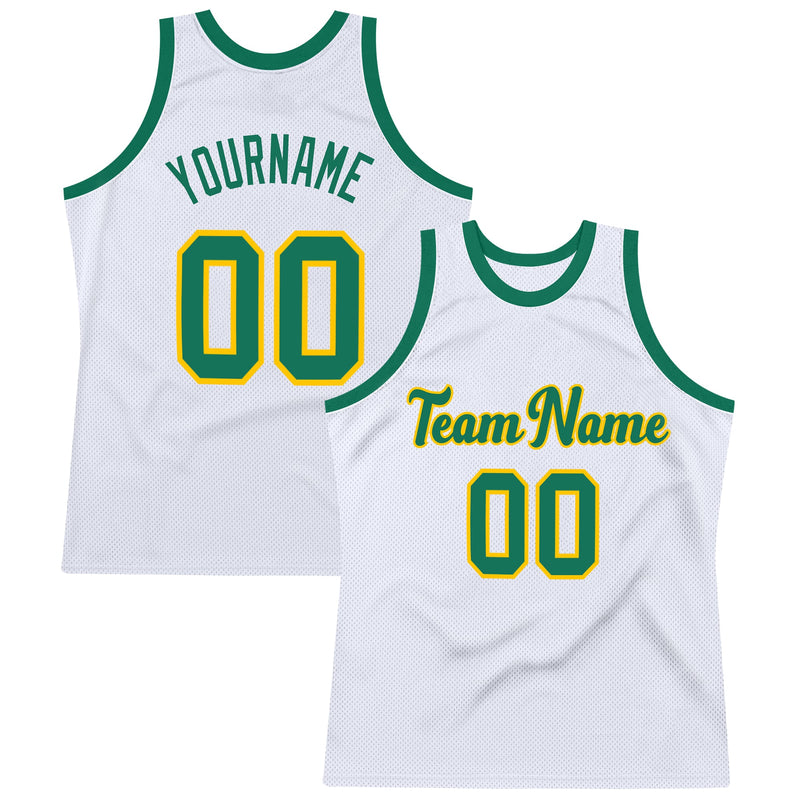 Custom Basketball Jersey, White Kelly Green Authentic Sportswear Jersey Shirt, Athletic Mesh Moisture Wicking Jersey, Casual Gift for Men