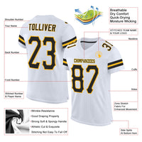 Custom Football Jersey, White Black Gold Sportswear Jersey Shirt, Athletic Mesh Moisture Wicking Jersey, Casual Gift for Men, Style White0622