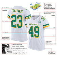 Custom Football Jersey, White Kelly Green Sportswear Jersey Shirt, Athletic Mesh Moisture Wicking Jersey, Casual Gift for Men, Style White0637