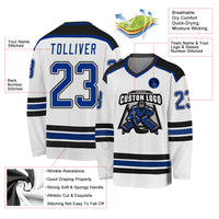 Custom Hockey Jersey, White Royal Black Sportswear Jersey Shirt, Athletic Long Sleeve V Neck Jersey, Casual Gift for Men