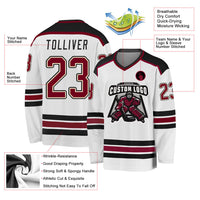 Custom Hockey Jersey, White Maroon Cream Sportswear Jersey Shirt, Athletic Long Sleeve V Neck Jersey, Casual Gift for Men