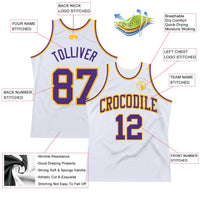 Custom Basketball Jersey, White Purple Gold Sportswear Jersey Shirt, Athletic Mesh Moisture Wicking Jersey, Casual Gift for Men, Style White1153