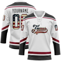 Vintage Hockey Jersey, White Black Maroon Sportswear Jersey Shirt, Athletic Long Sleeve V Neck Jersey, Casual Gift for Men