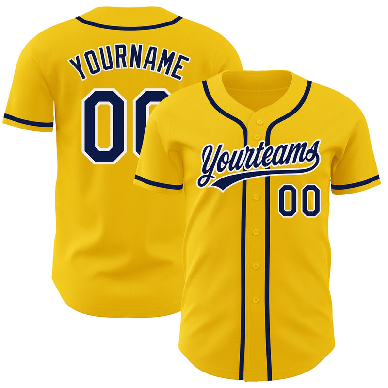 Custom Baseball Jersey, Yellow Navy White Sportswear Jersey Shirt, Athletic Button Down Moisture Wicking Jersey, Casual Gift for Men