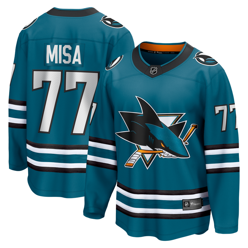 Michael Misa San Jose Sharks Hockey Jersey, Teal Breakaway Sportswear Jersey Shirt, Long Sleeve Hockey Sweater Jersey, Casual Gift for Men