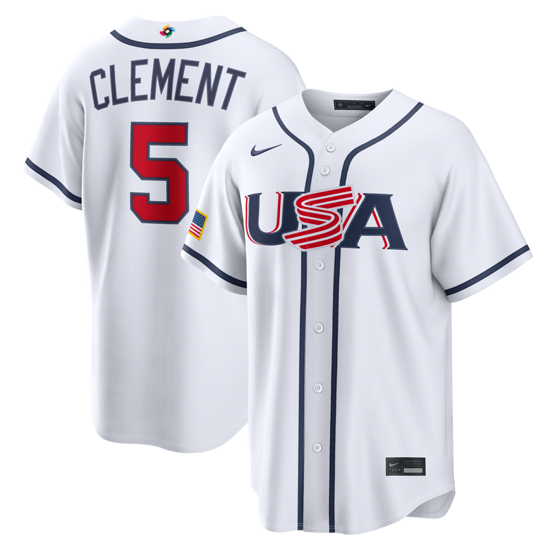 Ernie Clement USA Baseball Jersey, White Home Classic Sportswear Jersey Shirt, Lightweight Breathable Athletic Jersey, Casual Gift for Men