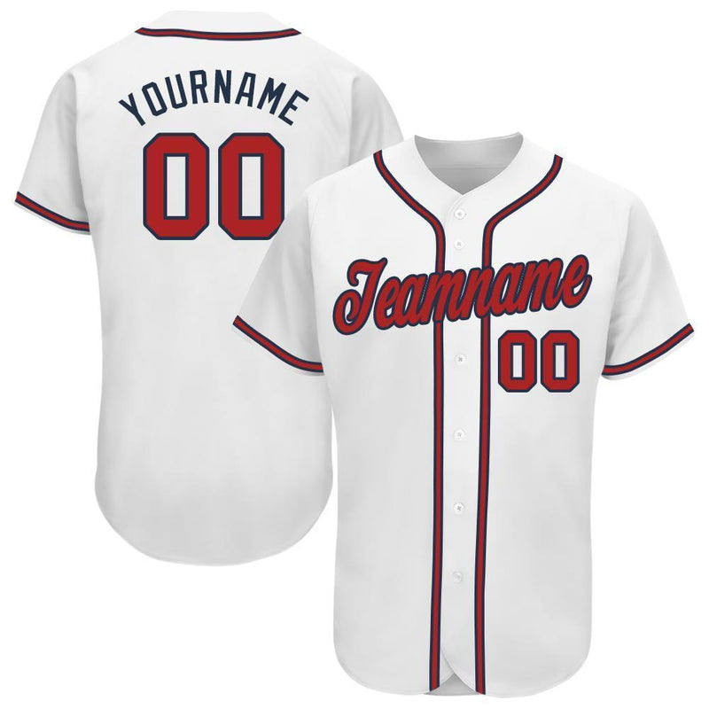 Custom Baseball Jersey, White Red Navy Sportswear Jersey Shirt, Athletic Button Down Moisture Wicking Jersey, Casual Gift for Men