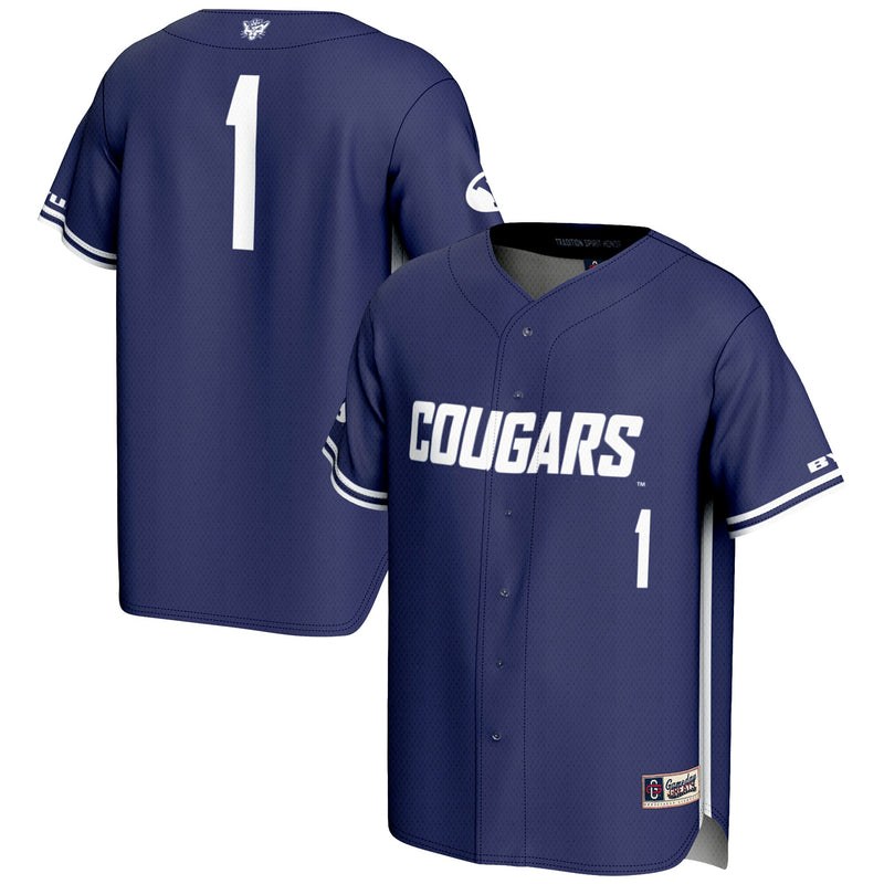 BYU Cougars Baseball Jersey, Navy Lightweight Sportswear Jersey Shirt, Lightweight Breathable Athletic Jersey, Casual Gift for Men