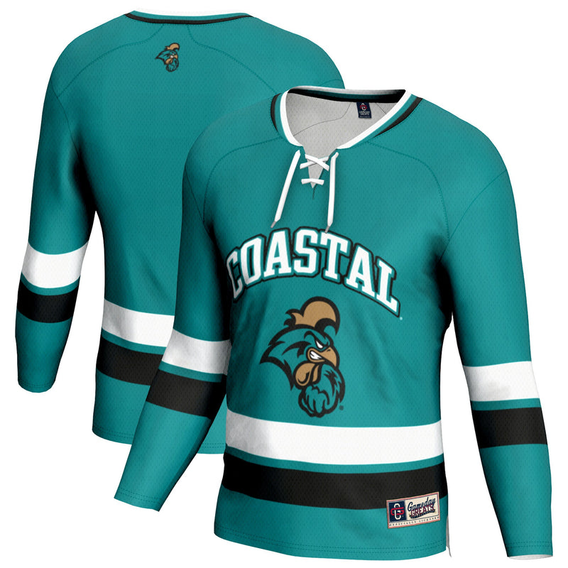 Coastal Carolina Chanticleers Hockey Jersey, Teal Sportswear Jersey Shirt, Long Sleeve Hockey Sweater Jersey, Casual Gift for Men