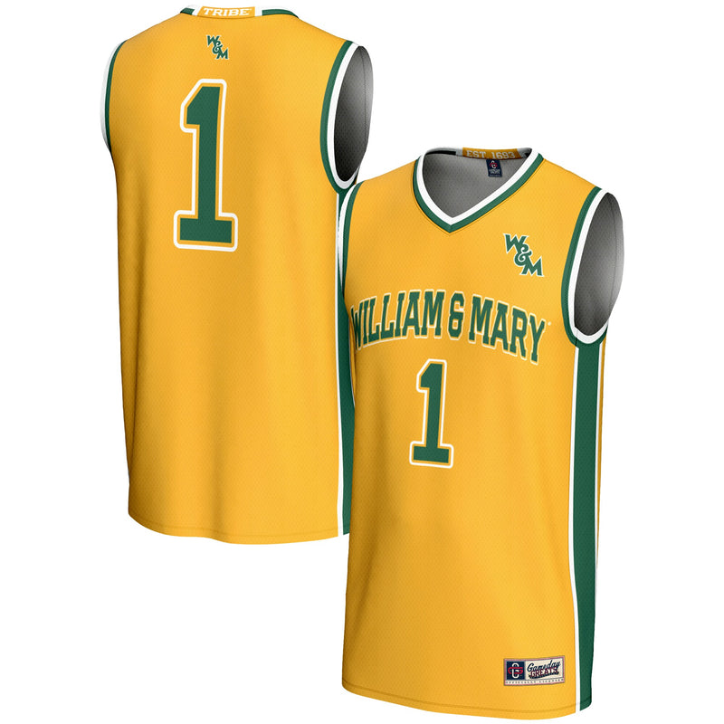 William & Mary Tribe Basketball Jersey, Gold Lightweight Sportswear Jersey Shirt, Sleeveless Athletic Tank Jersey, Casual Gift for Men