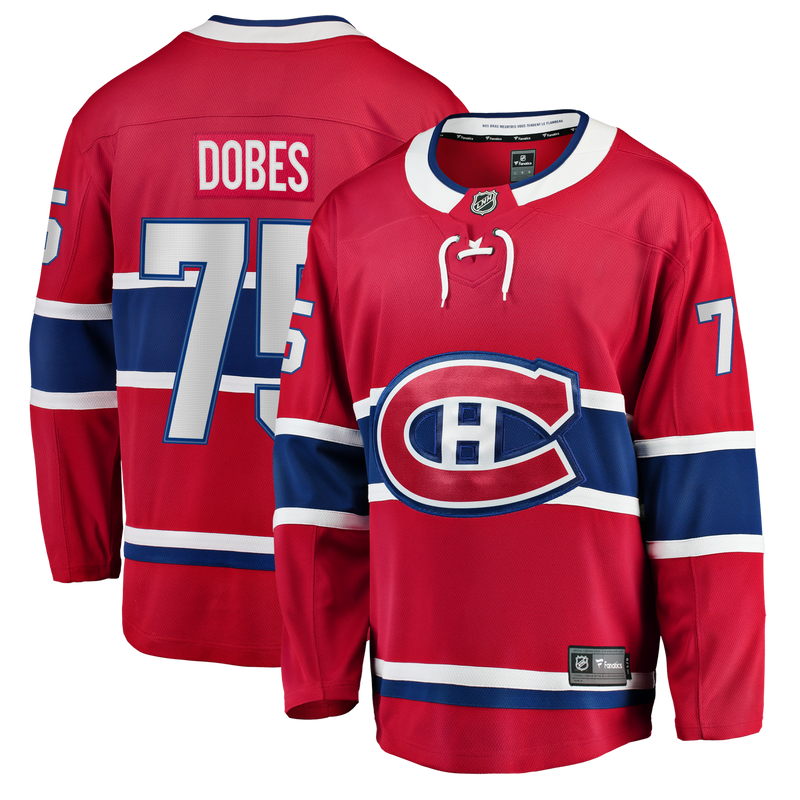 Jakub Dobes Montreal Canadiens Hockey Jersey, Red Breakaway Home Sportswear Jersey Shirt, Long Sleeve Hockey Sweater Jersey, Casual Gift for Men