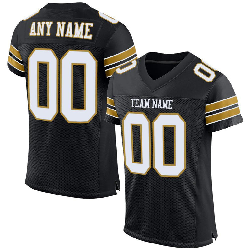 Custom Football Jersey, Black White Old Gold Sportswear Jersey Shirt, Athletic Mesh Moisture Wicking Jersey, Casual Gift for Men