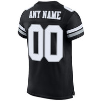 Custom Football Jersey, Black White Silver Sportswear Jersey Shirt, Athletic Mesh Moisture Wicking Jersey, Casual Gift for Men, Style Black0074
