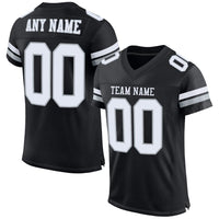 Custom Football Jersey, Black White Silver Sportswear Jersey Shirt, Athletic Mesh Moisture Wicking Jersey, Casual Gift for Men, Style Black0074