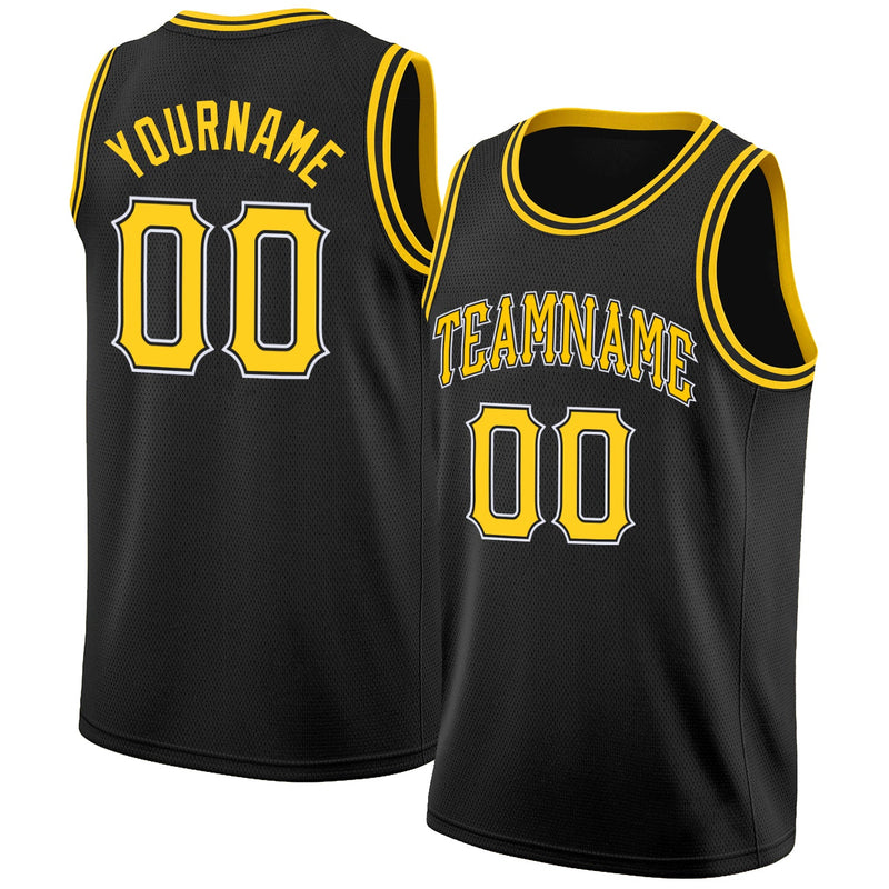 Custom Basketball Jersey, Black Gold White Sportswear Jersey Shirt, Athletic Mesh Moisture Wicking Jersey, Casual Gift for Men